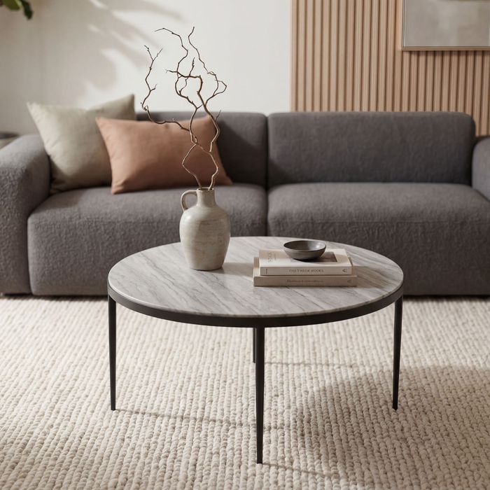 FineBuy Couchtisch Metall mit weißer Toronto Marmor Tischplatte 70cm rund - Runder Wohnzimmertisch Design Loungetisch - Eleganter Sofatisch - Moderner Beistelltisch Handmade