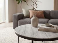 Couchtisch 70cm mit Marmor Platte weiß Wohnzimmertisch Beistelltisch Metall rund – Ansicht 5