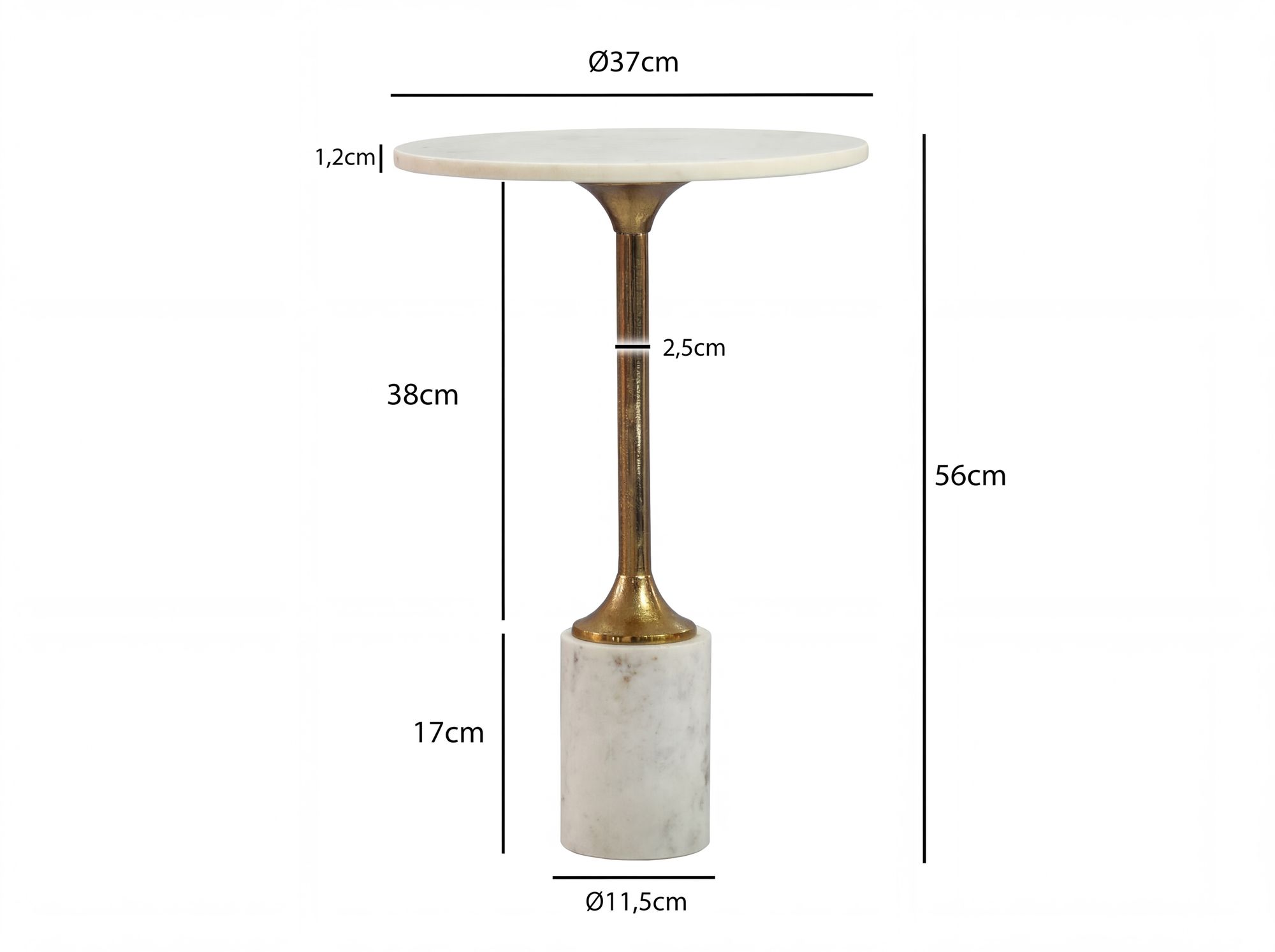 Beistelltisch 37cm Design Marmor Platte weiß Wohnzimmertisch Couchtisch Metall – Ansicht 3