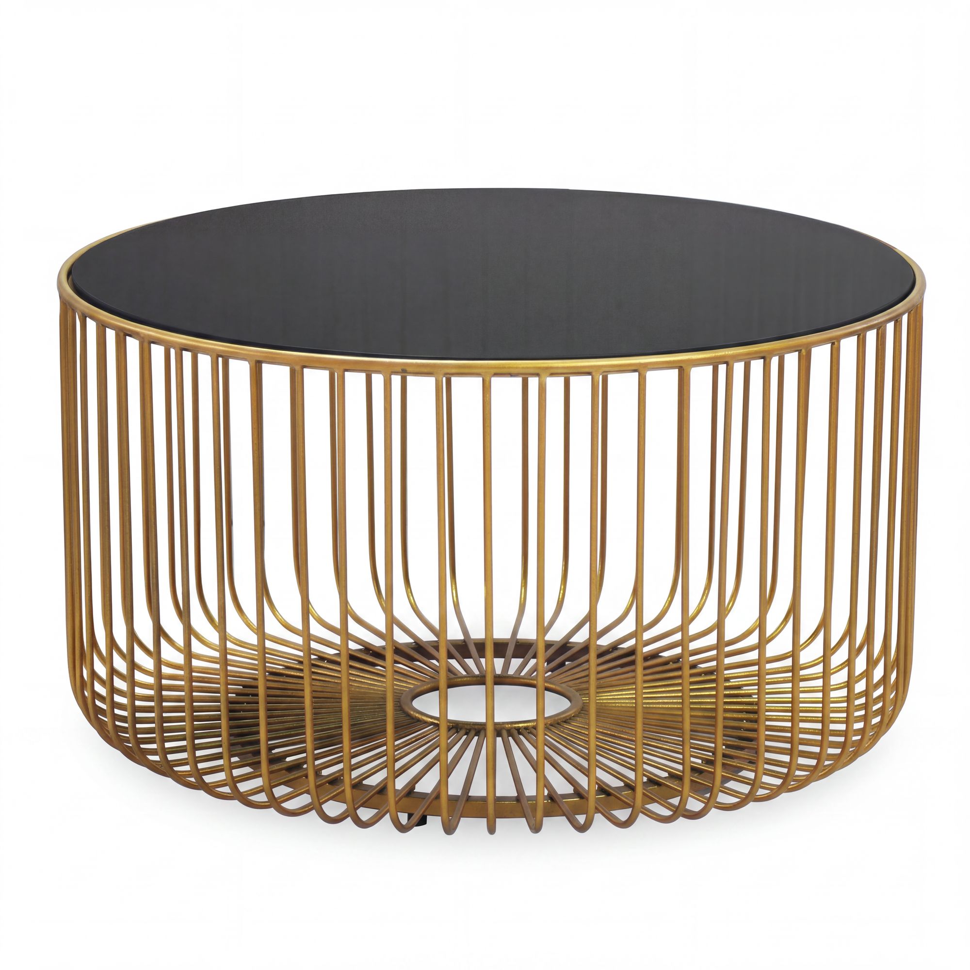 FineBuy Couchtisch Glas Metall 60cm Gold Rund - Moderner Wohnzimmertisch - Design Sofatisch - Loungetisch mit Gittergestell - Runder Beistelltisch Handmade | Farbe: Gold