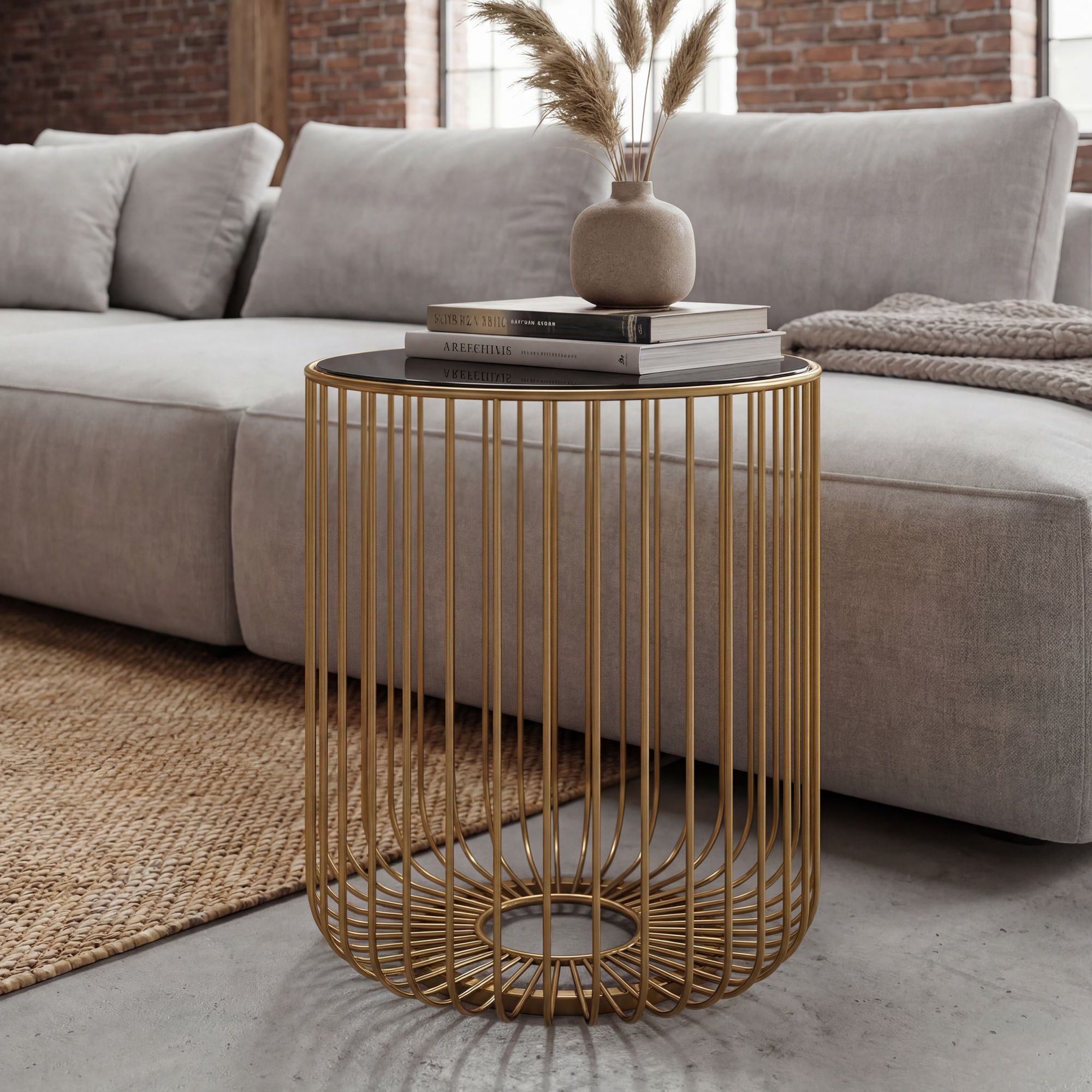 Beistelltisch 40cm Sofatisch Metall Glas Wohnzimmertisch Couchtisch Rund Gold – Ansicht 1