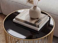 Beistelltisch 40cm Sofatisch Metall Glas Wohnzimmertisch Couchtisch Rund Gold – Ansicht 4