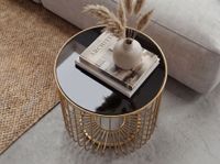 Beistelltisch 40cm Sofatisch Metall Glas Wohnzimmertisch Couchtisch Rund Gold – Ansicht 5