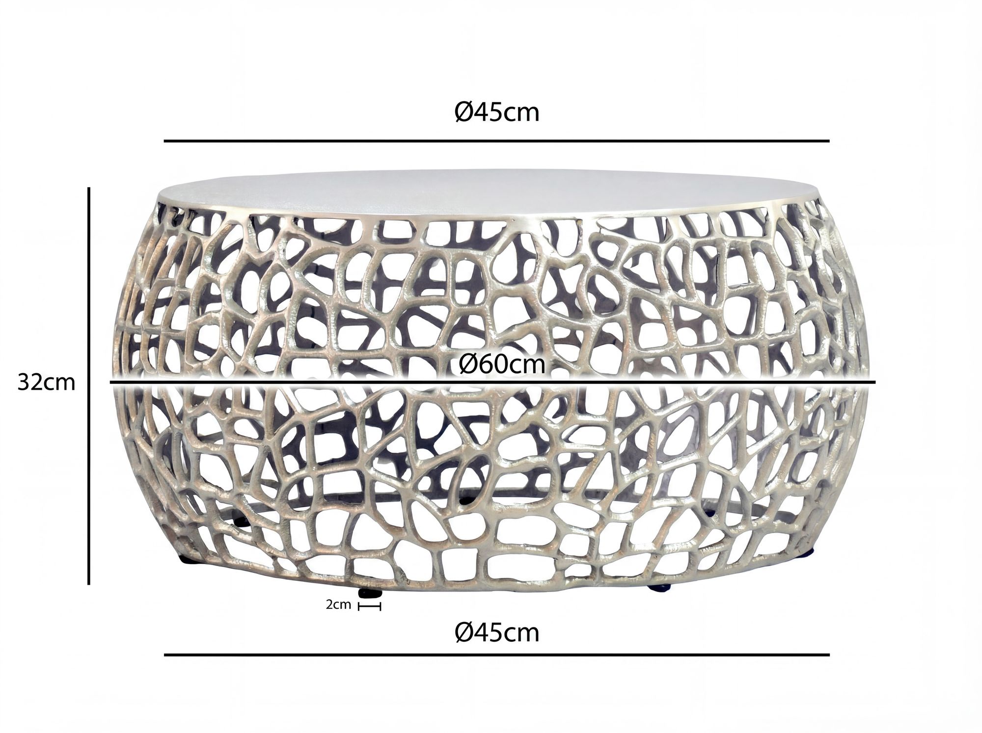 Couchtisch Metall Silber Sofatisch 60cm Tisch Wohnzimmertisch Rund Beistelltisch – Ansicht 3