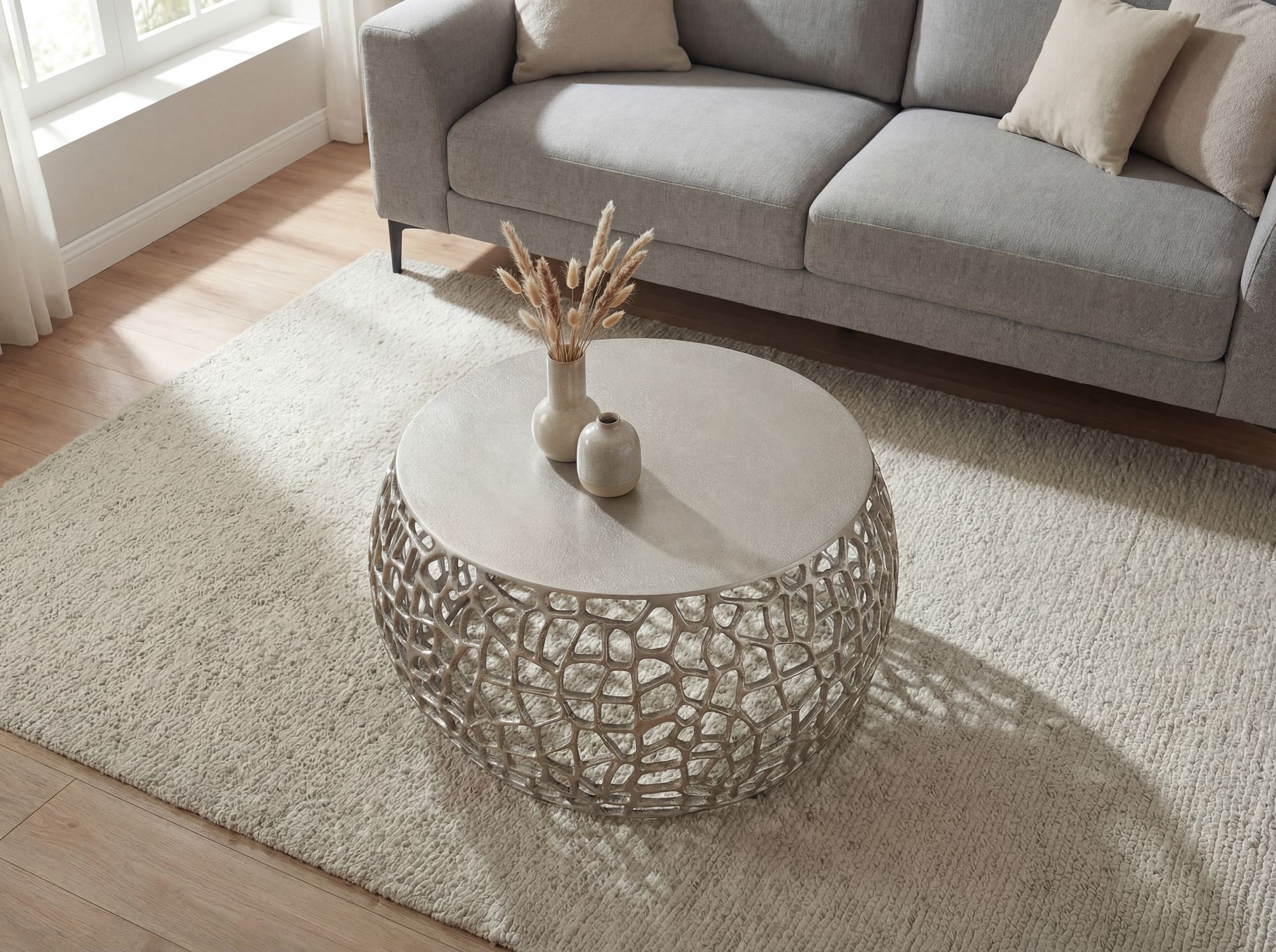 Couchtisch Metall Silber Sofatisch 60cm Tisch Wohnzimmertisch Rund Beistelltisch – Ansicht 4