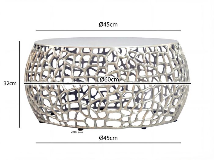 Couchtisch Metall Silber Sofatisch 60cm Tisch Wohnzimmertisch Rund Beistelltisch – Maßzeichnung