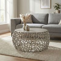 Couchtisch Metall Silber Sofatisch 60cm Tisch Wohnzimmertisch Rund Beistelltisch – Ansicht 1