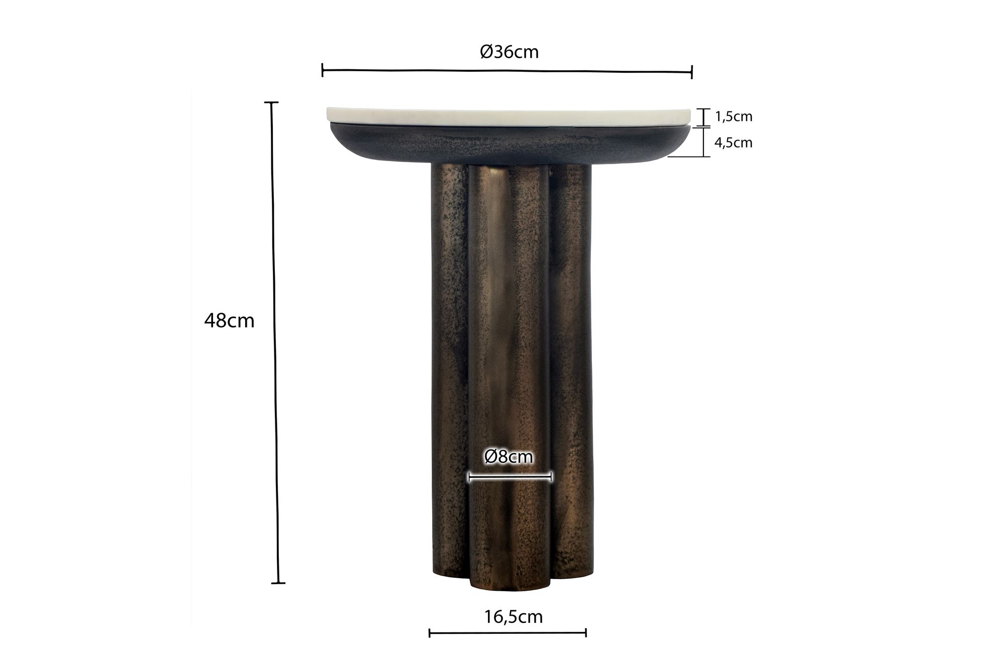 Beistelltisch 36cm mit Marmor Platte weiß Wohnzimmertisch Couchtisch Metall Rund – Ansicht 3