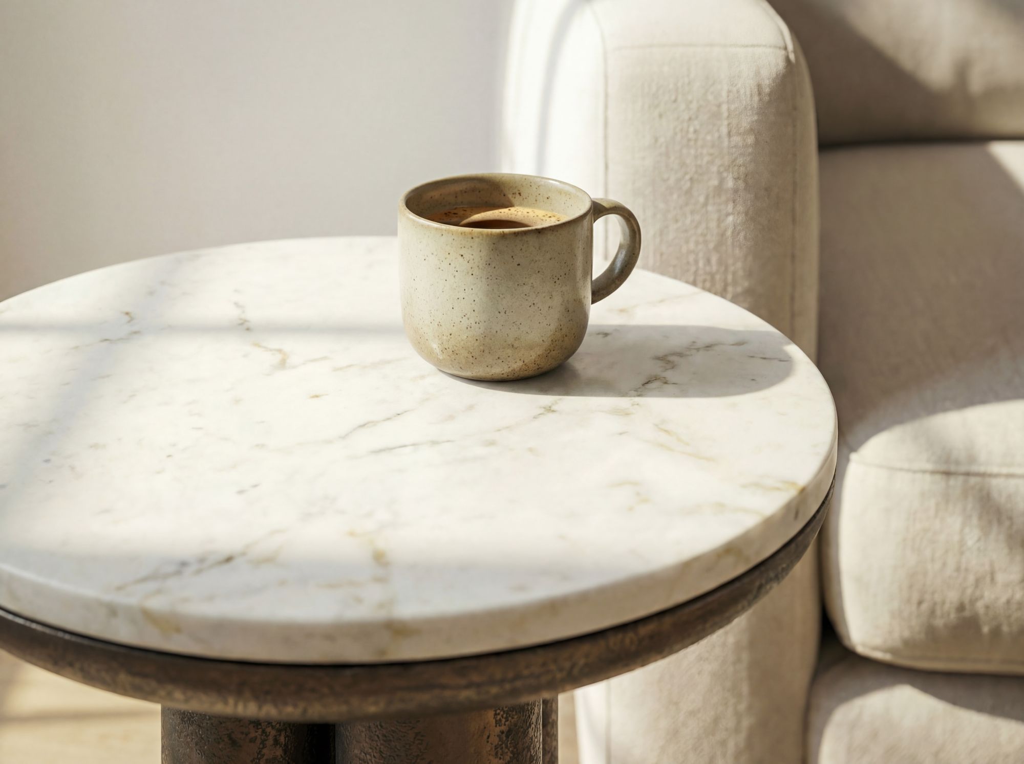 Beistelltisch 36cm mit Marmor Platte weiß Wohnzimmertisch Couchtisch Metall Rund – Ansicht 4