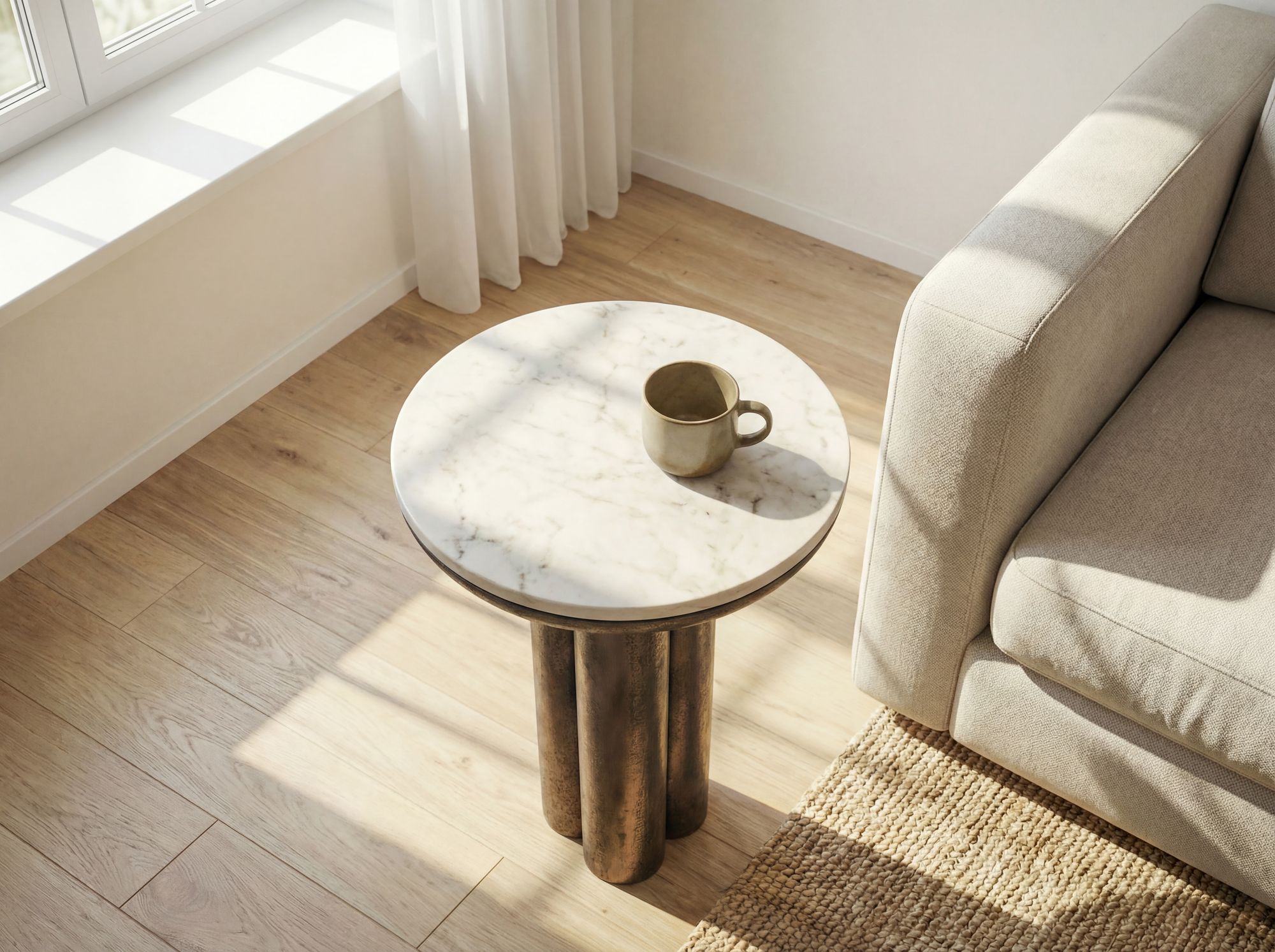 Beistelltisch 36cm mit Marmor Platte weiß Wohnzimmertisch Couchtisch Metall Rund – Ansicht 5