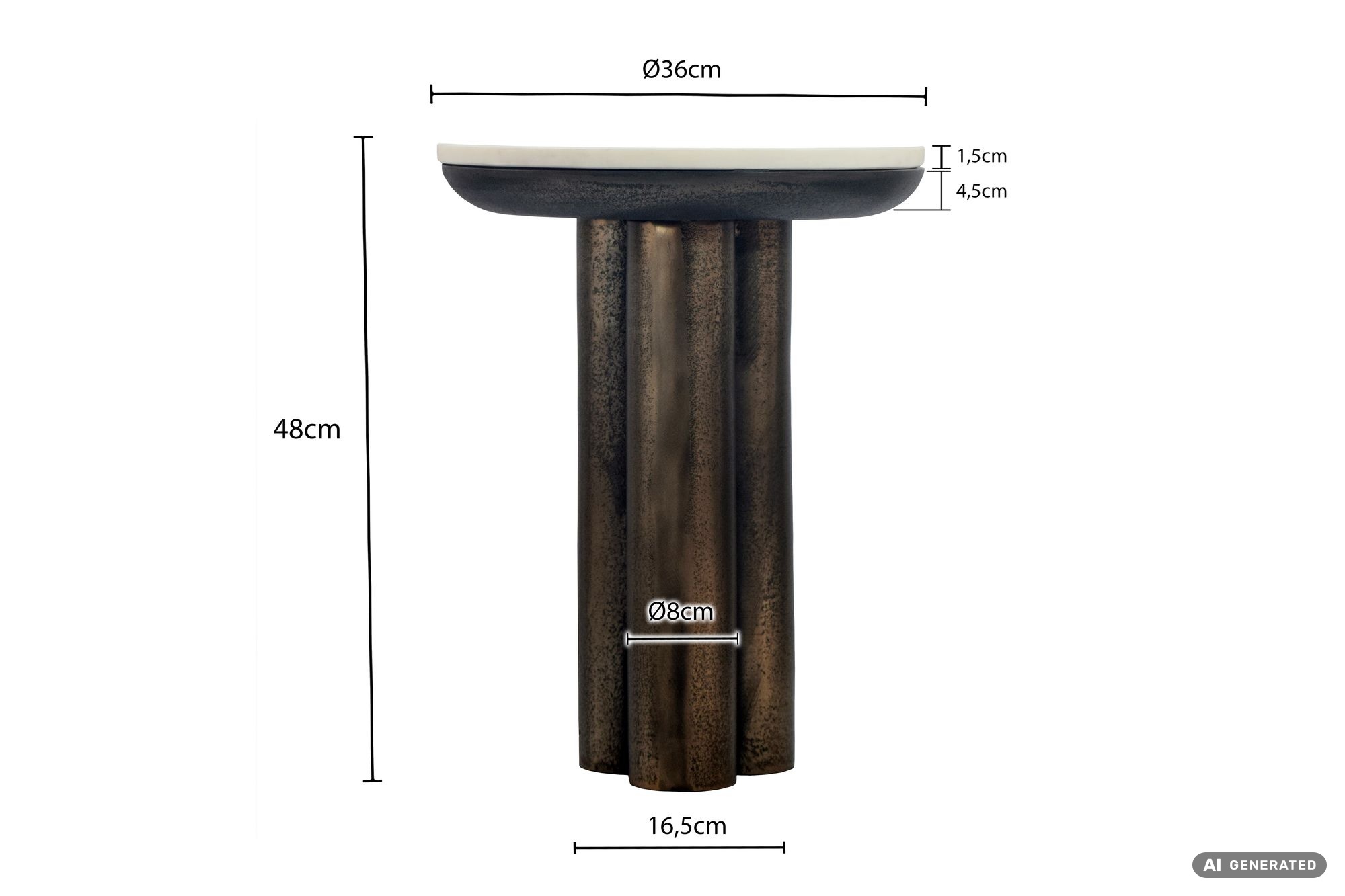 Beistelltisch 36cm mit Marmor Platte weiß Wohnzimmertisch Couchtisch Metall Rund – Ansicht 3
