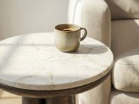 Beistelltisch 36cm mit Marmor Platte weiß Wohnzimmertisch Couchtisch Metall Rund – Ansicht 4