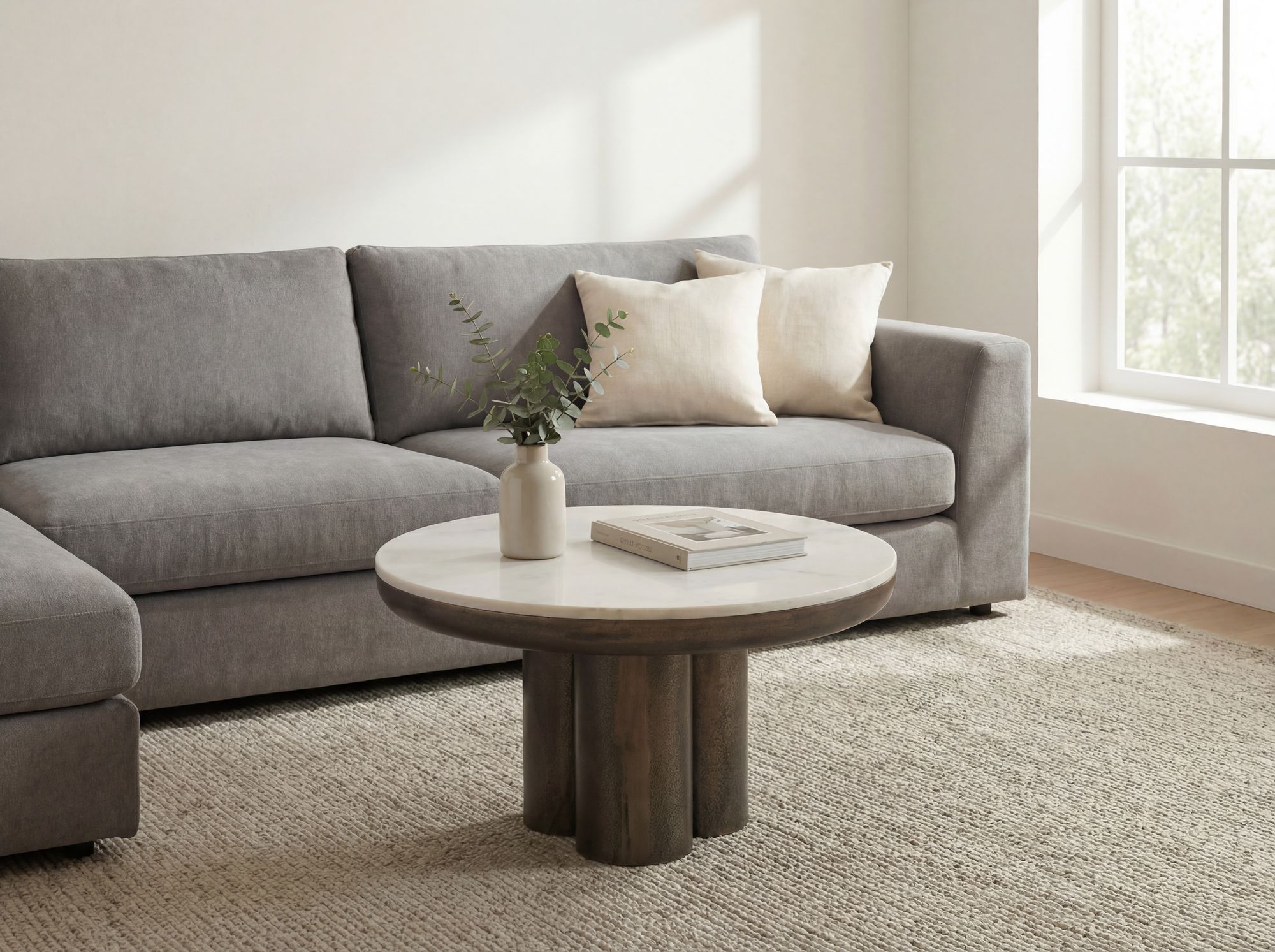 Couchtisch 60cm mit Marmor Platte weiß Wohnzimmertisch Beistelltisch Metall Rund – Ansicht 2