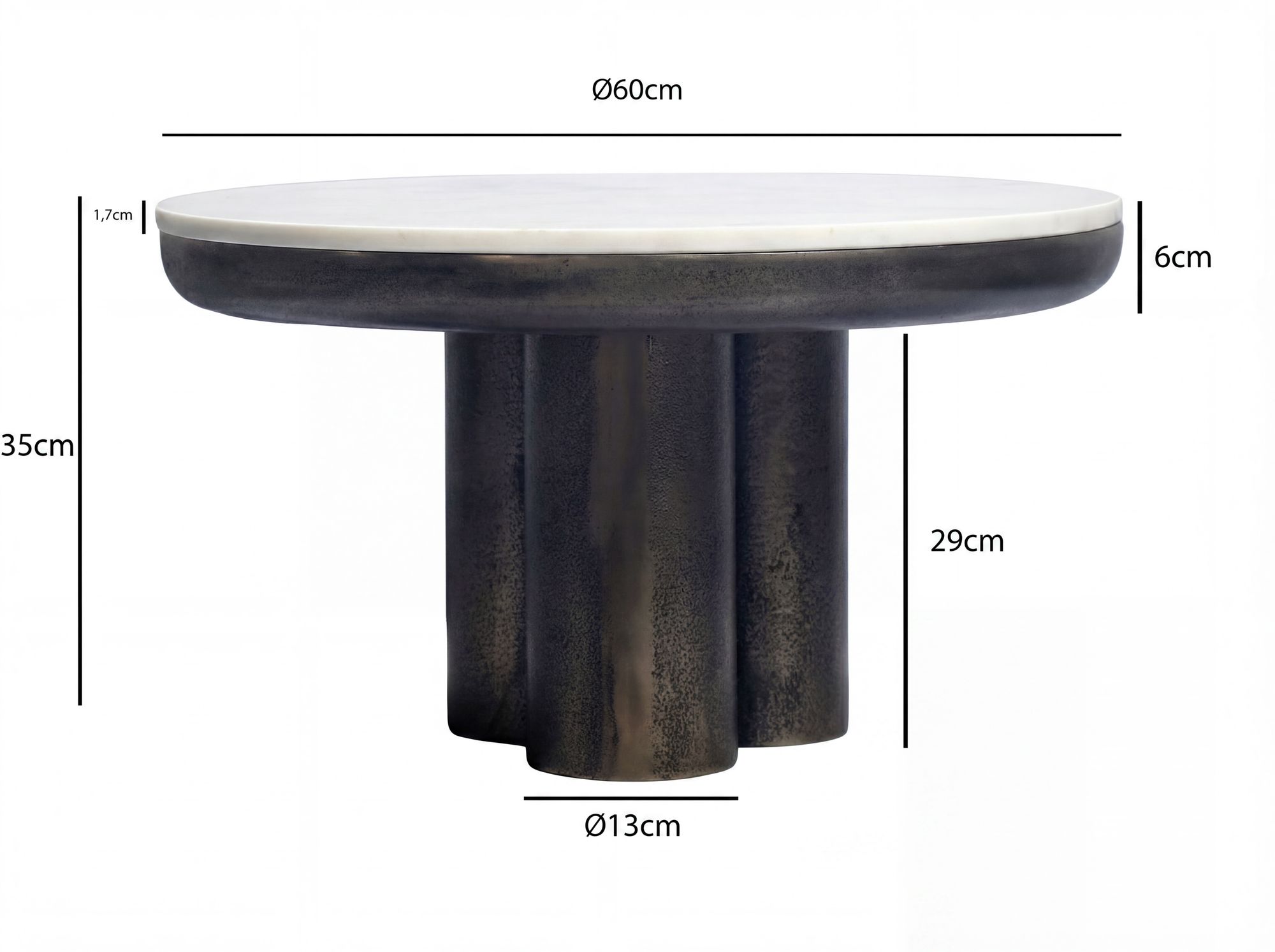 Couchtisch 60cm mit Marmor Platte weiß Wohnzimmertisch Beistelltisch Metall Rund – Ansicht 3