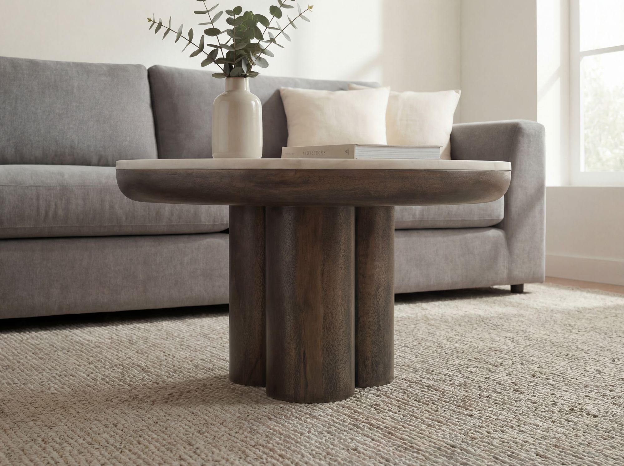 Couchtisch 60cm mit Marmor Platte weiß Wohnzimmertisch Beistelltisch Metall Rund – Ansicht 5