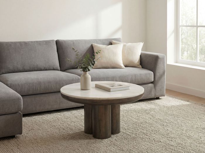FineBuy Couchtisch Metall mit weißer Marmor Tischplatte 60cm Rund - Design Wohnzimmertisch Aluminium - Alu Loungetisch Säulenbein - Moderner Beistelltisch Sofatisch - Edler Kaffeetisch Handmade