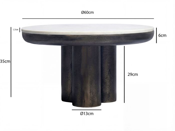 Couchtisch 60cm mit Marmor Platte weiß Wohnzimmertisch Beistelltisch Metall Rund – Maßzeichnung