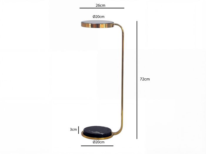Beistelltisch 72cm Marmor Platte schwarz Wohnzimmertisch Couchtisch Glas Rund – Maßzeichnung