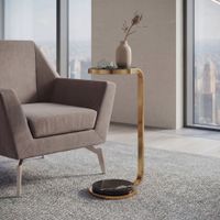 Beistelltisch 72cm Marmor Platte schwarz Wohnzimmertisch Couchtisch Glas Rund – Ansicht 1