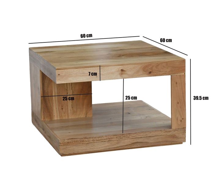 Couchtisch Akazie Massivholz 60cm Wohnzimmertisch Beistelltisch Sofatisch Ablage – Maßzeichnung