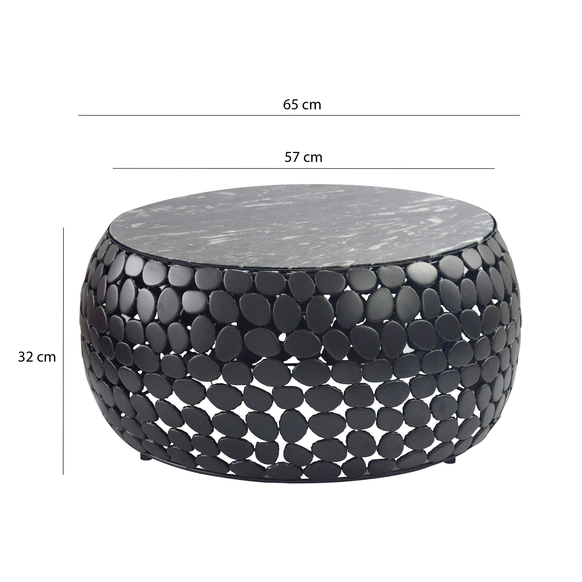 Couchtisch rund 65cm Sofatisch Aluminium schwarz Metall Marmor Wohnzimmertisch – Ansicht 3