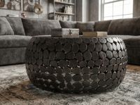 Couchtisch rund 65cm Sofatisch Aluminium schwarz Metall Marmor Wohnzimmertisch – Ansicht 4