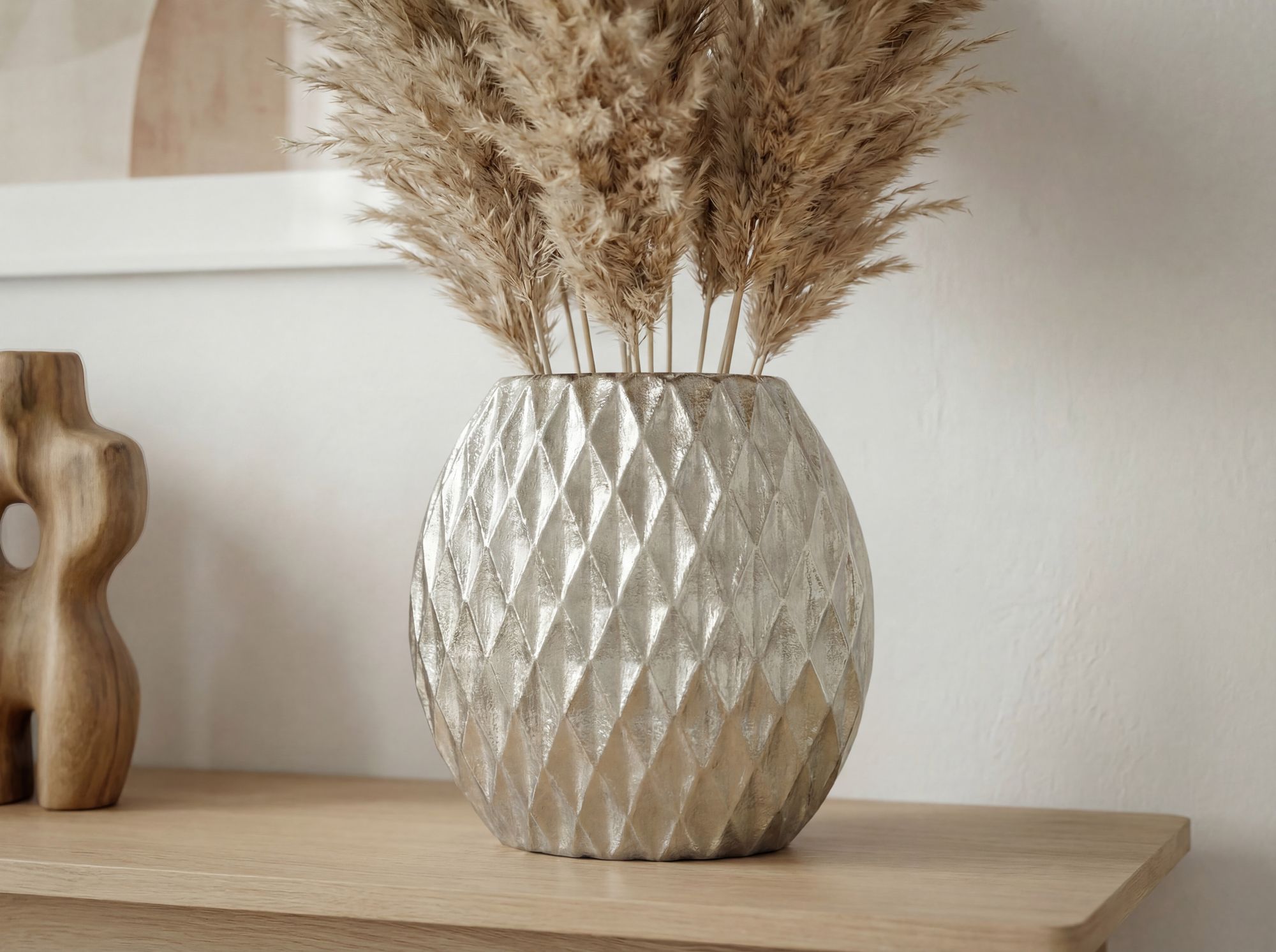 Vase Tischvase 33,5cm Aluminium Design Alu Blumenvase Wohndeko Rund Handmade – Ansicht 4