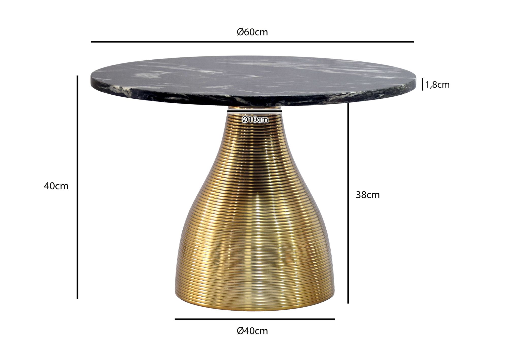 Couchtisch 60cm mit Marmor Platte Wohnzimmertisch Beistelltisch Metall Alu Rund – Ansicht 3