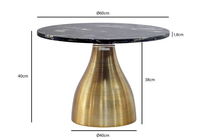 Couchtisch 60cm mit Marmor Platte Wohnzimmertisch Beistelltisch Metall Alu Rund – Maßzeichnung