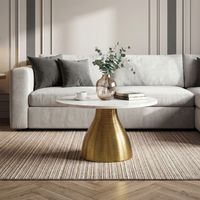 Couchtisch 60cm mit Marmor Platte Wohnzimmertisch Beistelltisch Metall Alu Rund – Ansicht 1