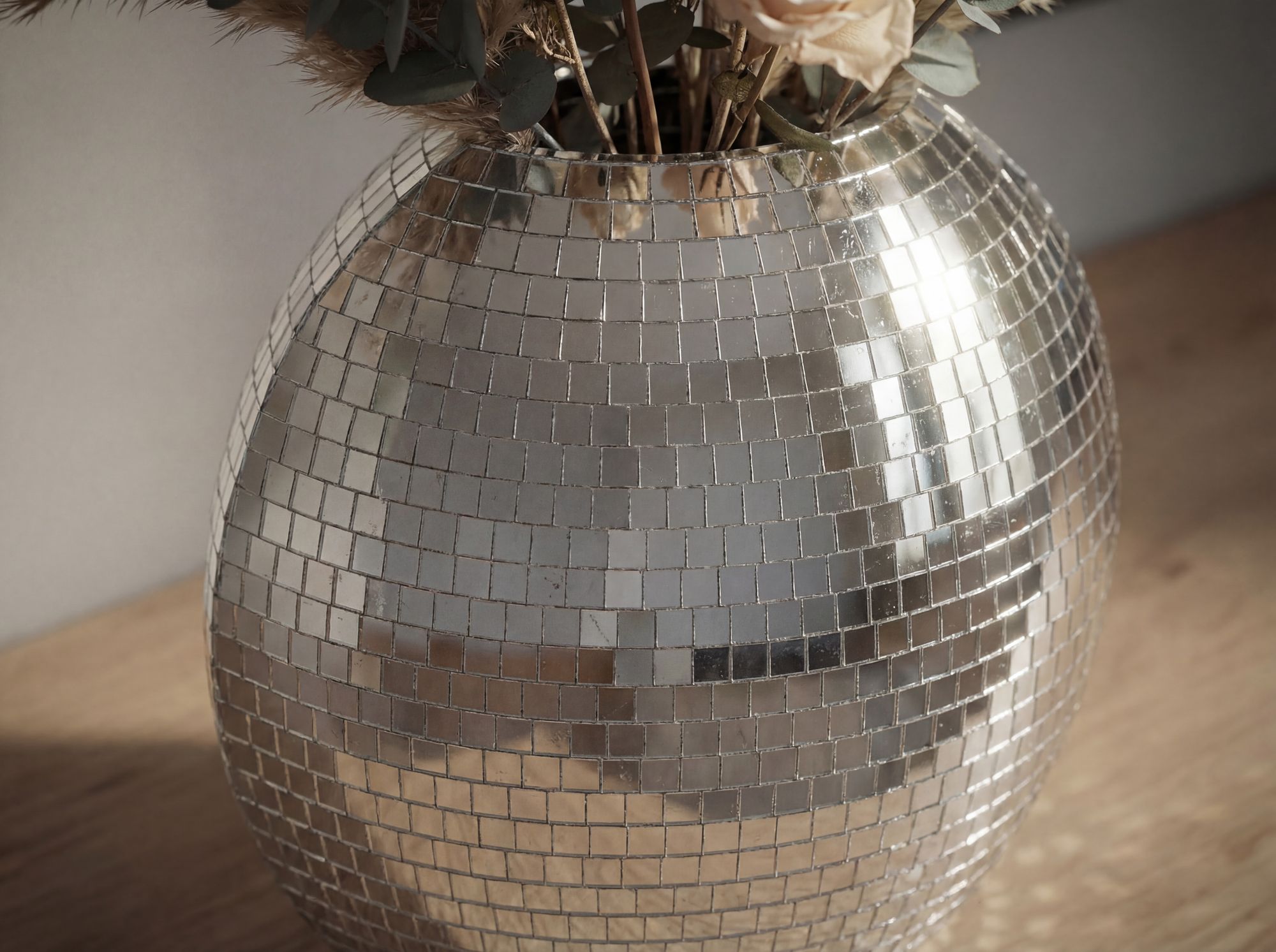 Vase Tischvase 40cm Metall Design Blumenvase Wohndeko Rund Handmade Mosaik Deko – Ansicht 5
