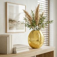 Vase Tischvase 40cm Metall Design Blumenvase Wohndeko Rund Handmade Mosaik Deko – Ansicht 1