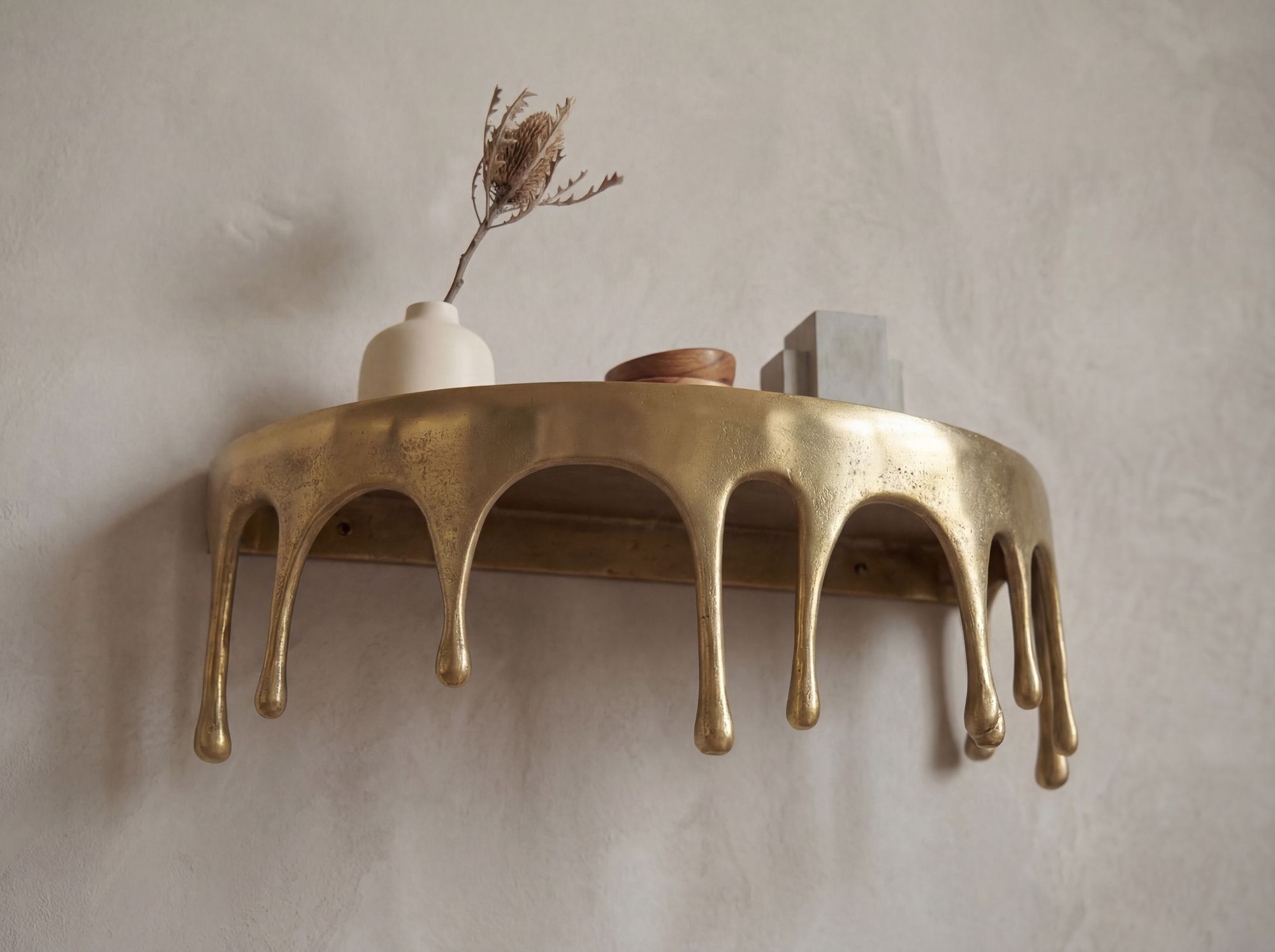 Wandregal Aluminium Gold Tropfen Optik Hängeregal Schweberegal Wandboard Drops – Ansicht 4