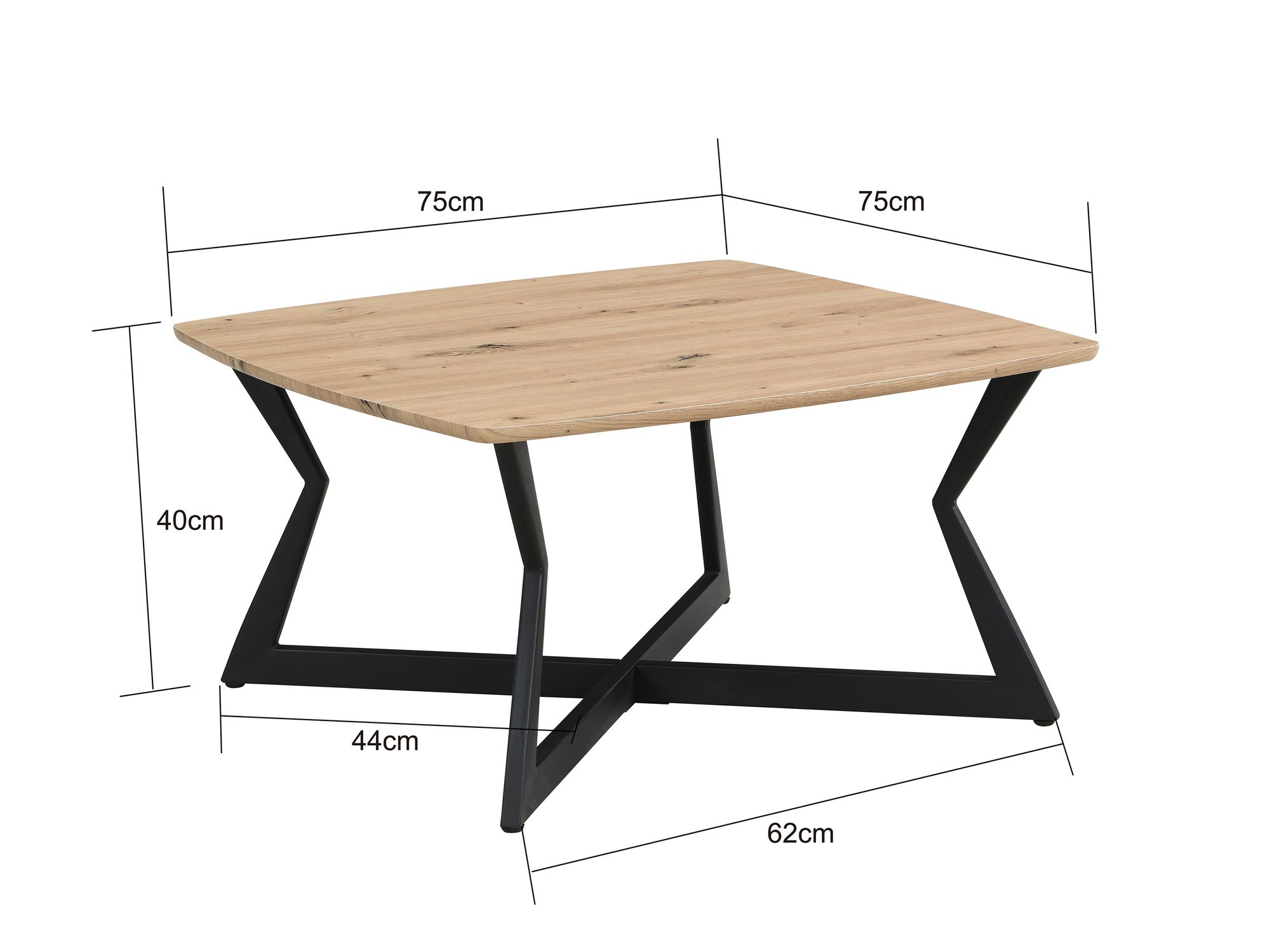 Couchtisch 75cm Eiche Optik Quadratisch Sofatisch Wohnzimmertisch Beistelltisch – Ansicht 3