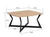 Couchtisch 75cm Eiche Optik Quadratisch Sofatisch Wohnzimmertisch Beistelltisch – Ansicht 3