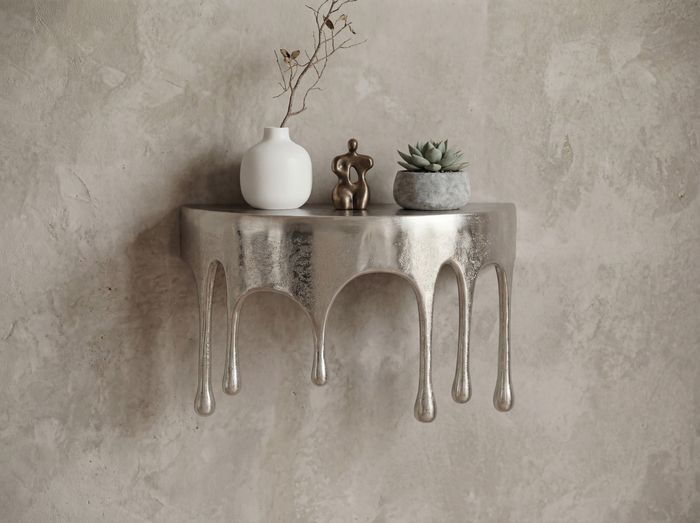 FineBuy Wandregal Aluminium Silber Tropfen Optik - Ausgefallenes Hängeregal Metall - Design Drops Schweberegal Alu - Modernes Wandboard Dekoregal Handmade
