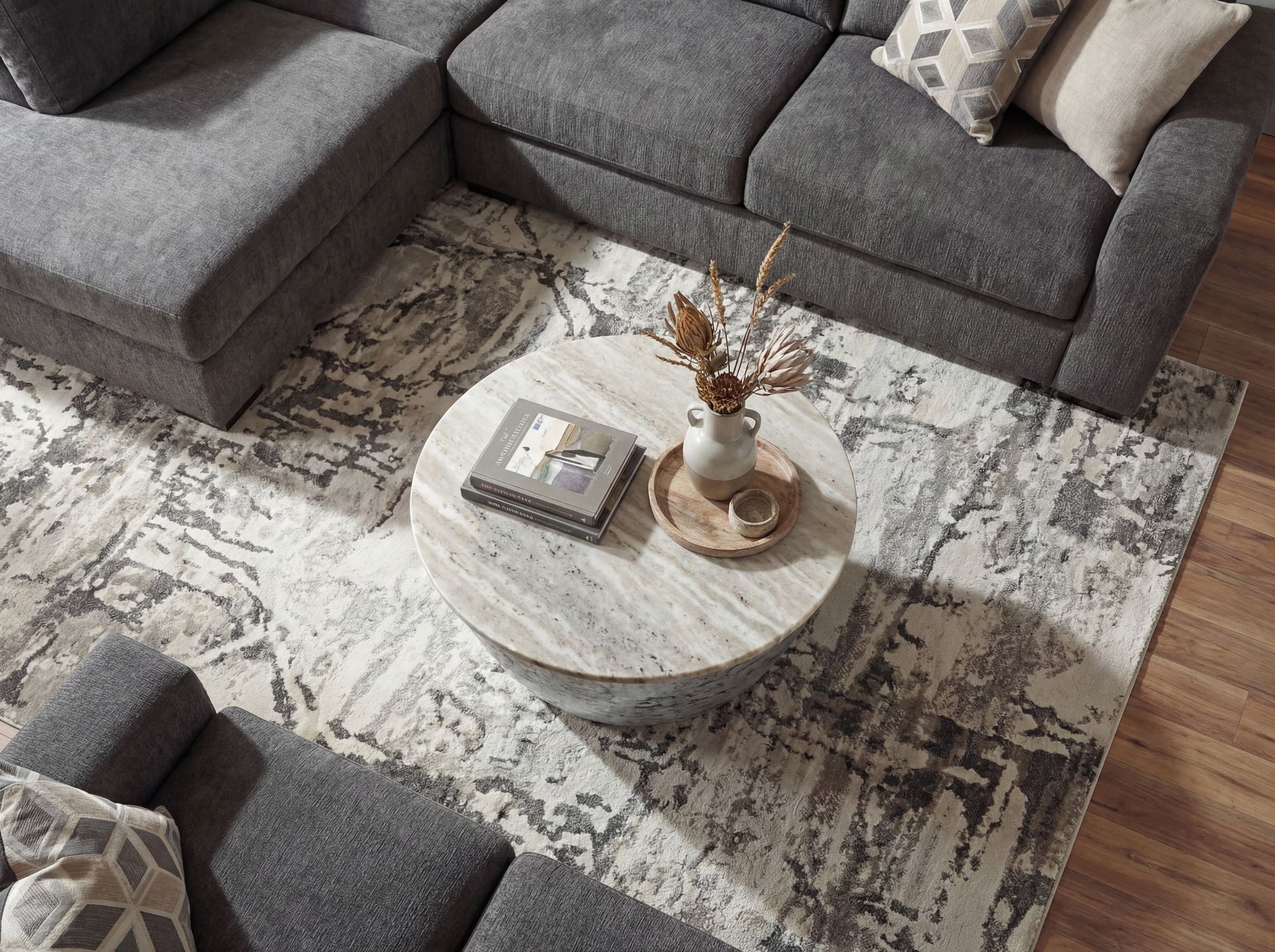 Couchtisch 60cm mit Marmor Platte weiß Wohnzimmertisch Beistelltisch Rund Silber – Ansicht 4