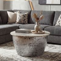 Couchtisch 60cm mit Marmor Platte weiß Wohnzimmertisch Beistelltisch Rund Silber – Ansicht 1