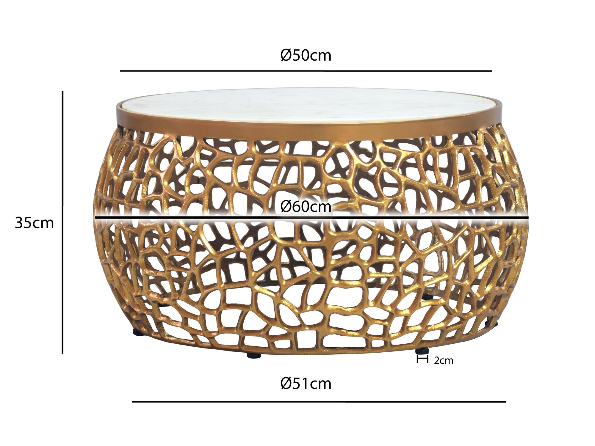 Design Metall Couchtisch mit Marmor Platte weiß Wohnzimmertisch Gold rund 60cm – Ansicht 3