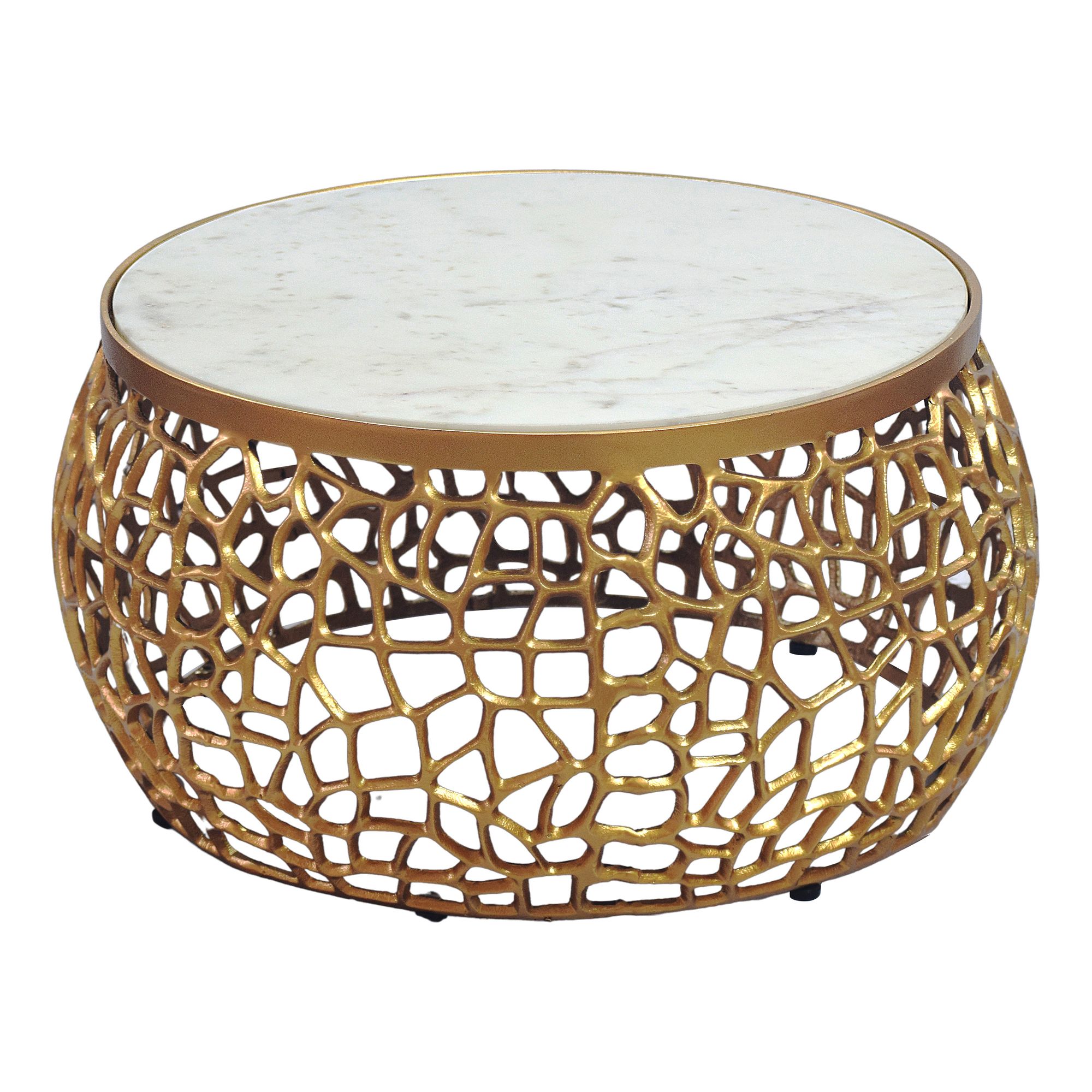 Design Metall Couchtisch mit Marmor Platte weiß Wohnzimmertisch Gold rund 60cm – Ansicht 6