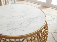 Design Metall Couchtisch mit Marmor Platte weiß Wohnzimmertisch Gold rund 60cm – Ansicht 5