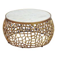 Design Metall Couchtisch mit Marmor Platte weiß Wohnzimmertisch Gold rund 60cm – Ansicht 6