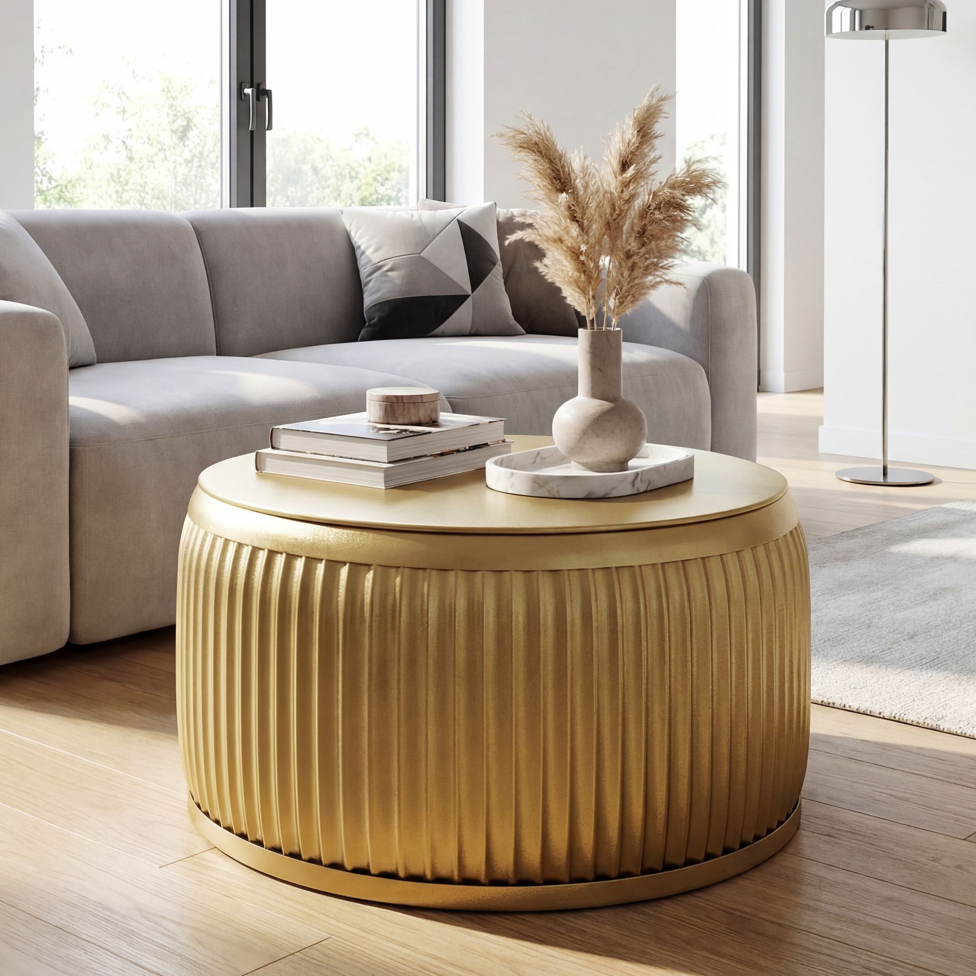 FineBuy Couchtisch Metall Rund 60cm mit abnehmbarer Tischplatte - Design Wohnzimmertisch mit Stauraum - Extravaganter Loungetisch Metall - Moderner Sofatisch - Beistelltisch Handmade | Farbe: Silber