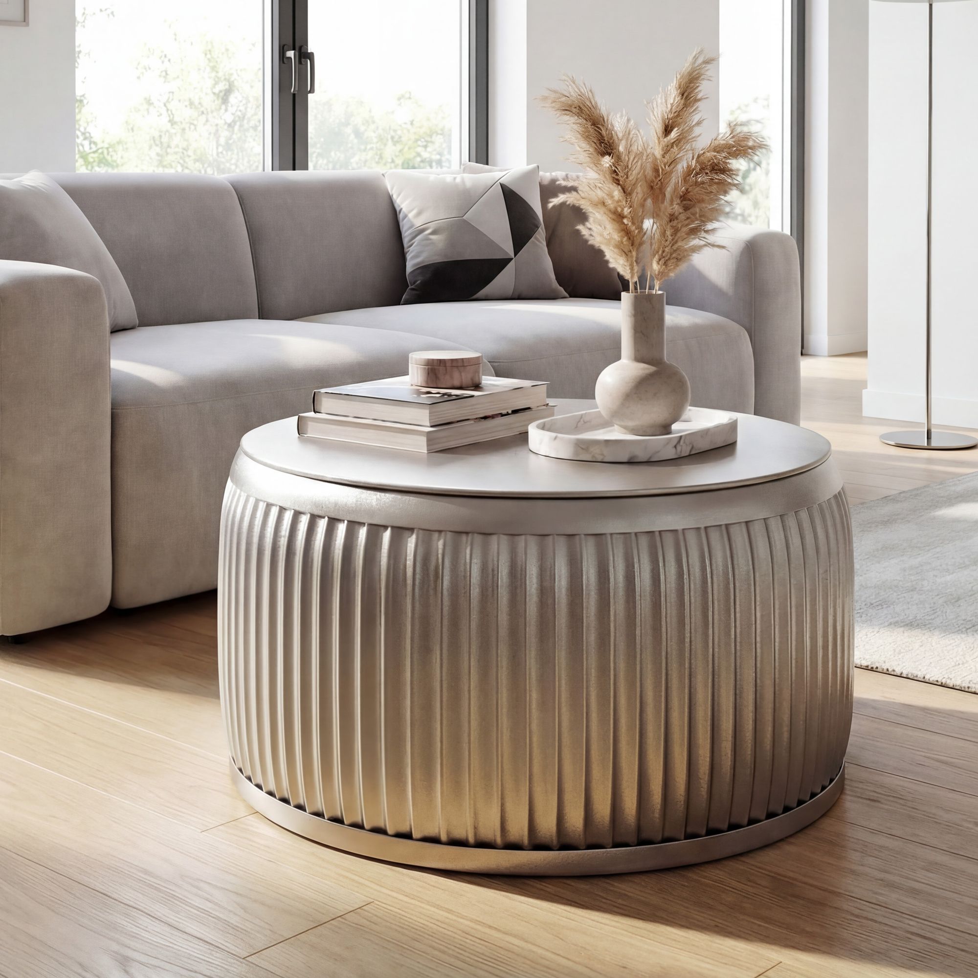FineBuy Couchtisch Metall Rund 60cm mit abnehmbarer Tischplatte - Design Wohnzimmertisch mit Stauraum - Extravaganter Loungetisch Metall - Moderner Sofatisch - Beistelltisch Handmade | Farbe: Silber FineBuy Couchtisch Metall Rund 60cm mit abnehmbarer Tischplatte - Design Wohnzimmertisch mit Stauraum - Extravaganter Loungetisch Metall - Moderner Sofatisch - Beistelltisch Handmade | Farbe: Silber