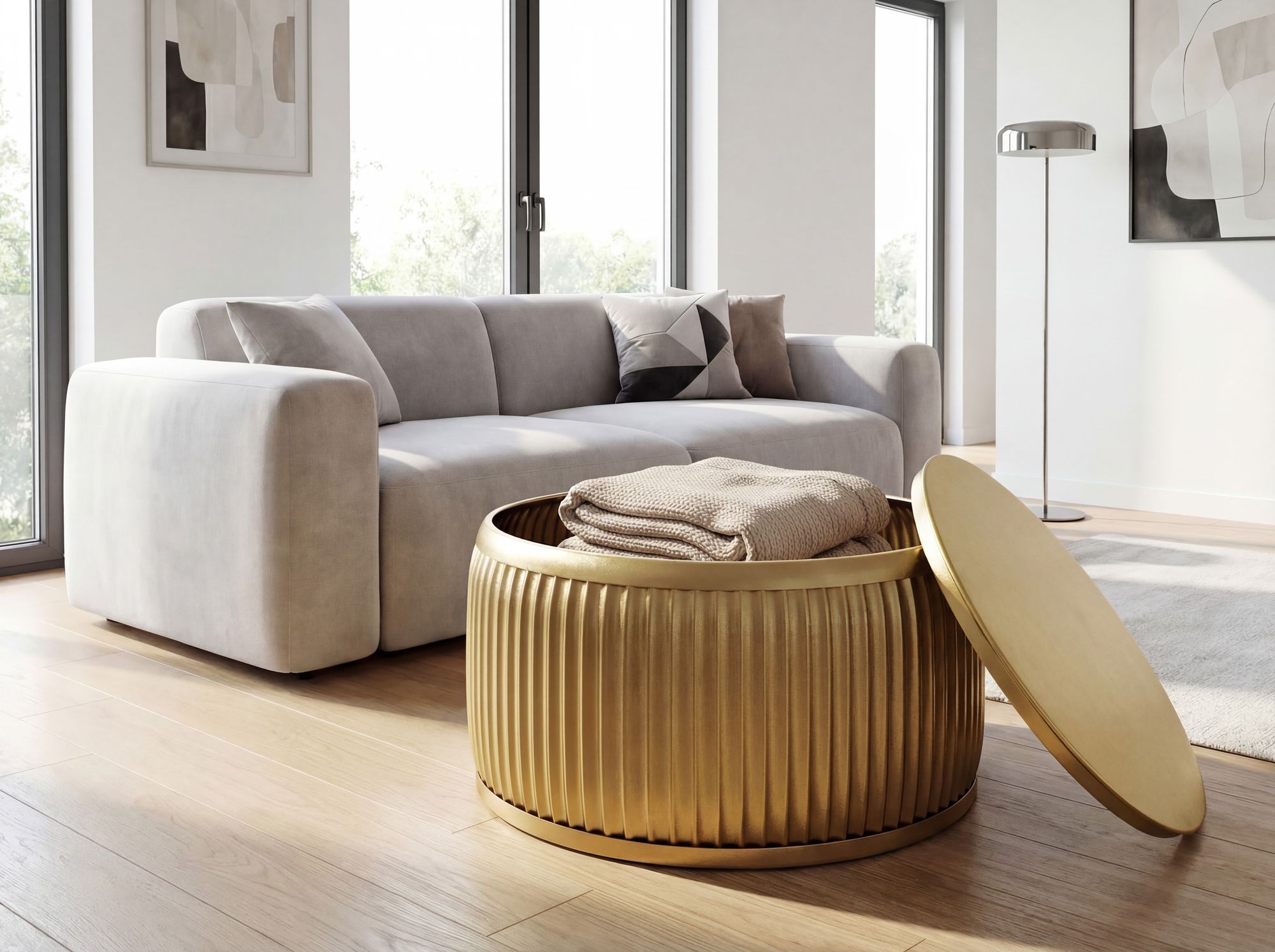 FineBuy Couchtisch Metall Rund 60cm mit abnehmbarer Tischplatte - Design Wohnzimmertisch mit Stauraum - Extravaganter Loungetisch Metall - Moderner Sofatisch - Beistelltisch Handmade | Farbe: Silber