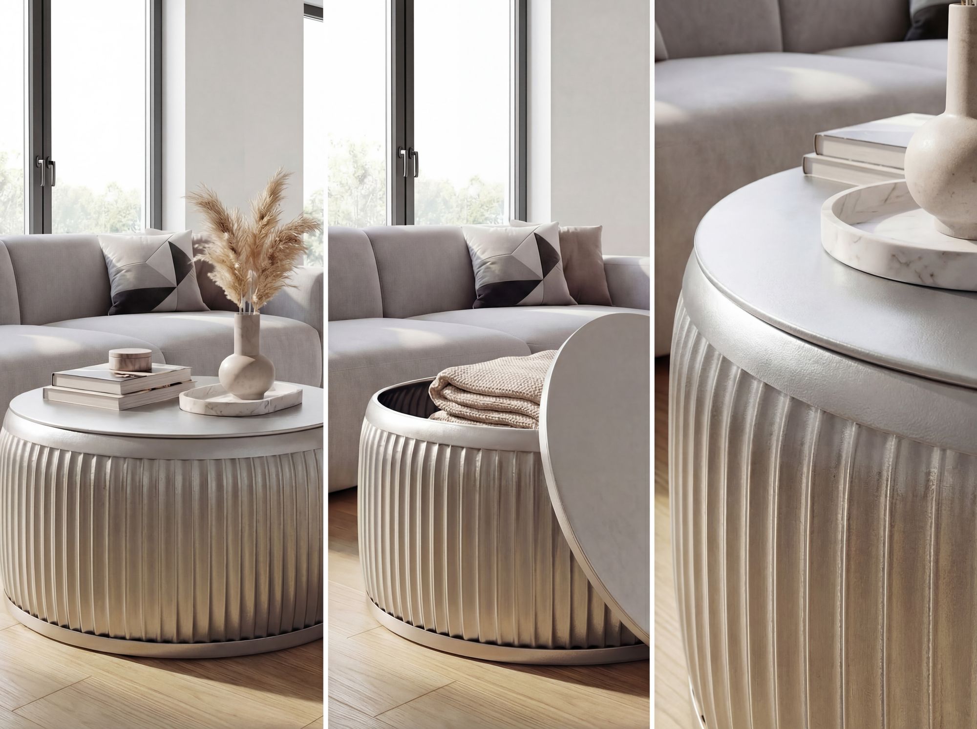 FineBuy Couchtisch Metall Rund 60cm mit abnehmbarer Tischplatte - Design Wohnzimmertisch mit Stauraum - Extravaganter Loungetisch Metall - Moderner Sofatisch - Beistelltisch Handmade | Farbe: Silber FineBuy Couchtisch Metall Rund 60cm mit abnehmbarer Tischplatte - Design Wohnzimmertisch mit Stauraum - Extravaganter Loungetisch Metall - Moderner Sofatisch - Beistelltisch Handmade | Farbe: Silber