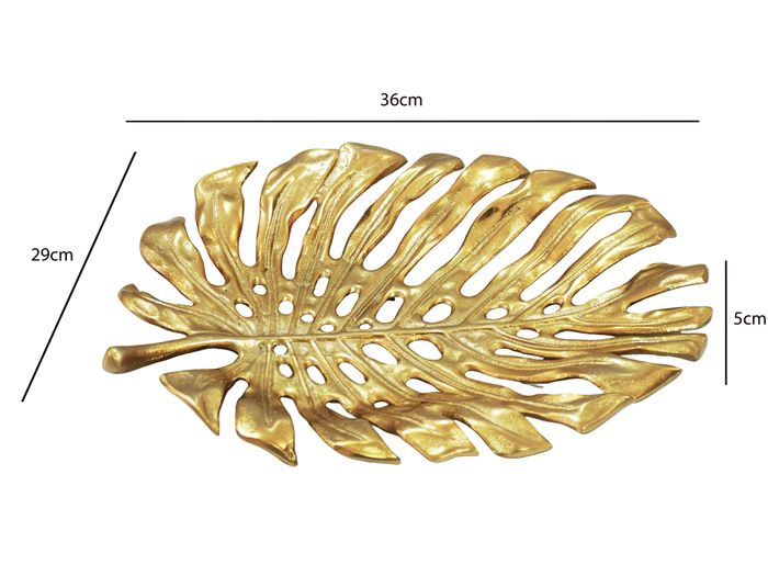 Dekoschale Metall 36cm Blatt Standdeko Design Tischdeko Obstschale Deko Alu – Maßzeichnung