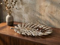 Dekoschale Metall 36cm Blatt Standdeko Design Tischdeko Obstschale Deko Alu – Ansicht 2