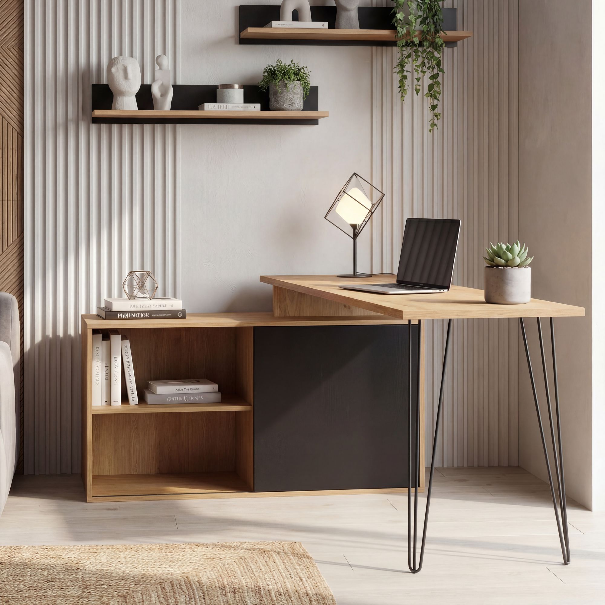 Schreibtisch 130cm Regal Eckschreibtisch L Form Computertisch Stauraum Holzoptik – Ansicht 1