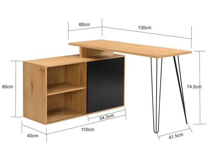 Schreibtisch 130cm Regal Eckschreibtisch L Form Computertisch Stauraum Holzoptik – Maßzeichnung